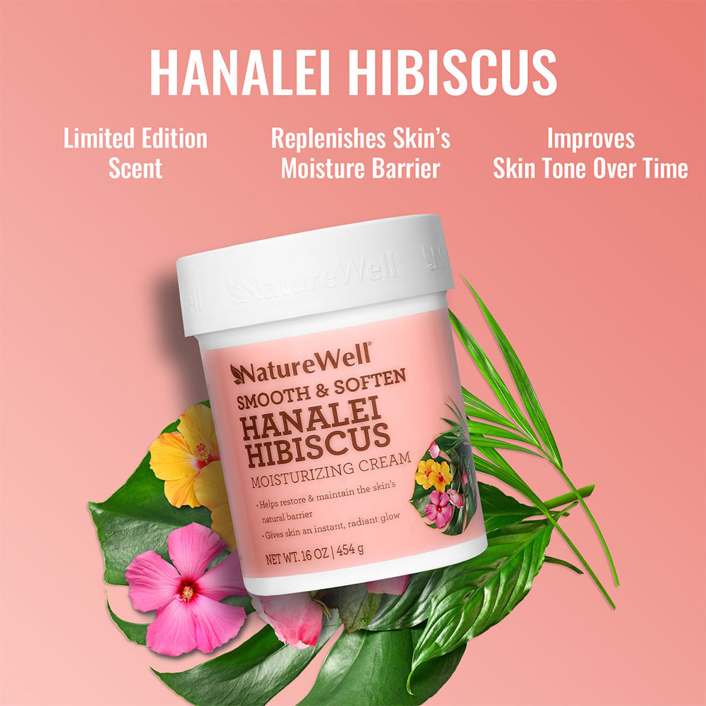 jar of hibiscus scented moisturizing cream with skin benefits listed