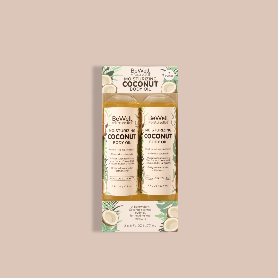package of 2 six ounce bottles of moisturizing coconut body oil