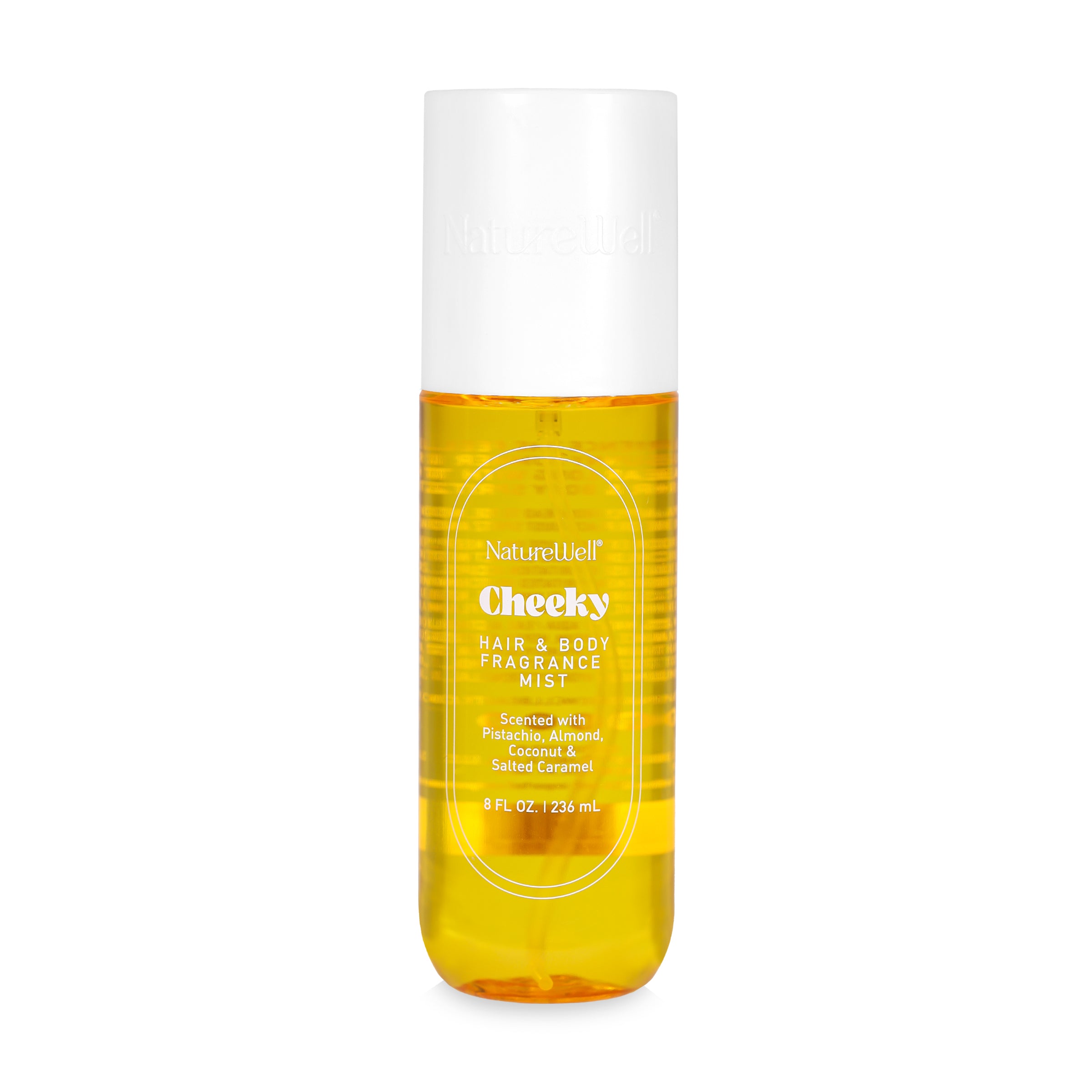Bottle of NatureWell Cheeky Hair & Body Fragrance Mist