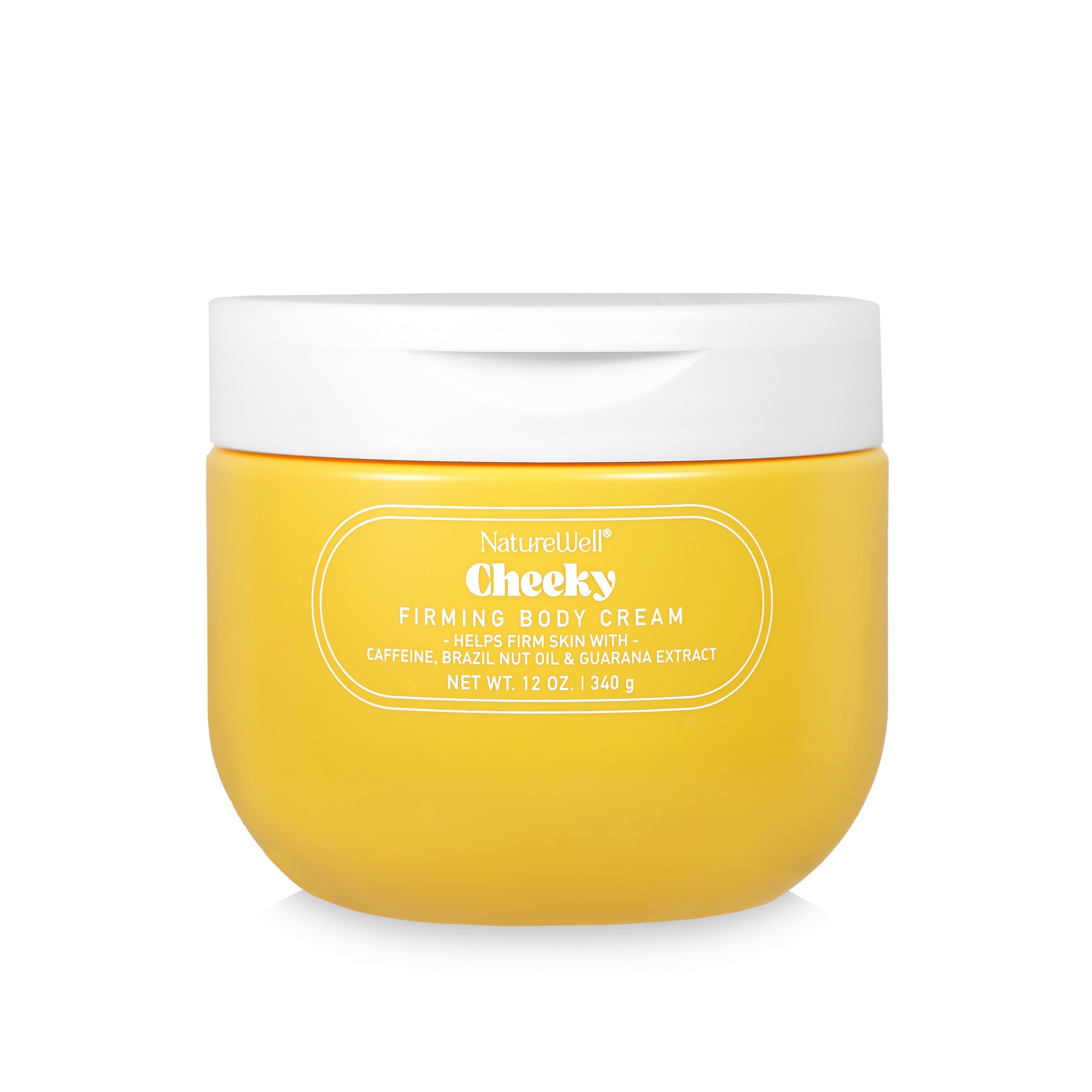 Jar of NatureWell Cheeky Firming Body Cream on white background