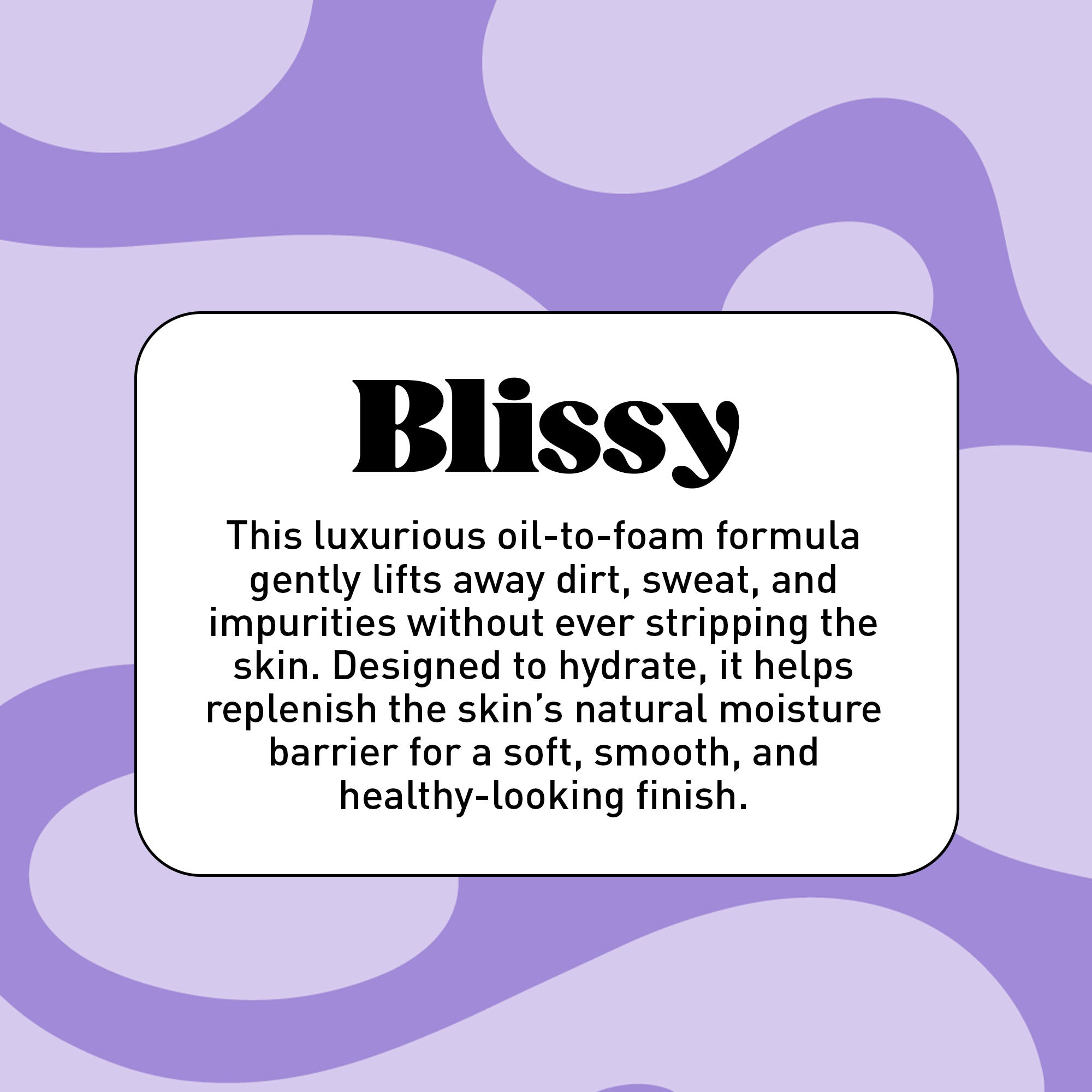 "Blissy" in black text on a purple background