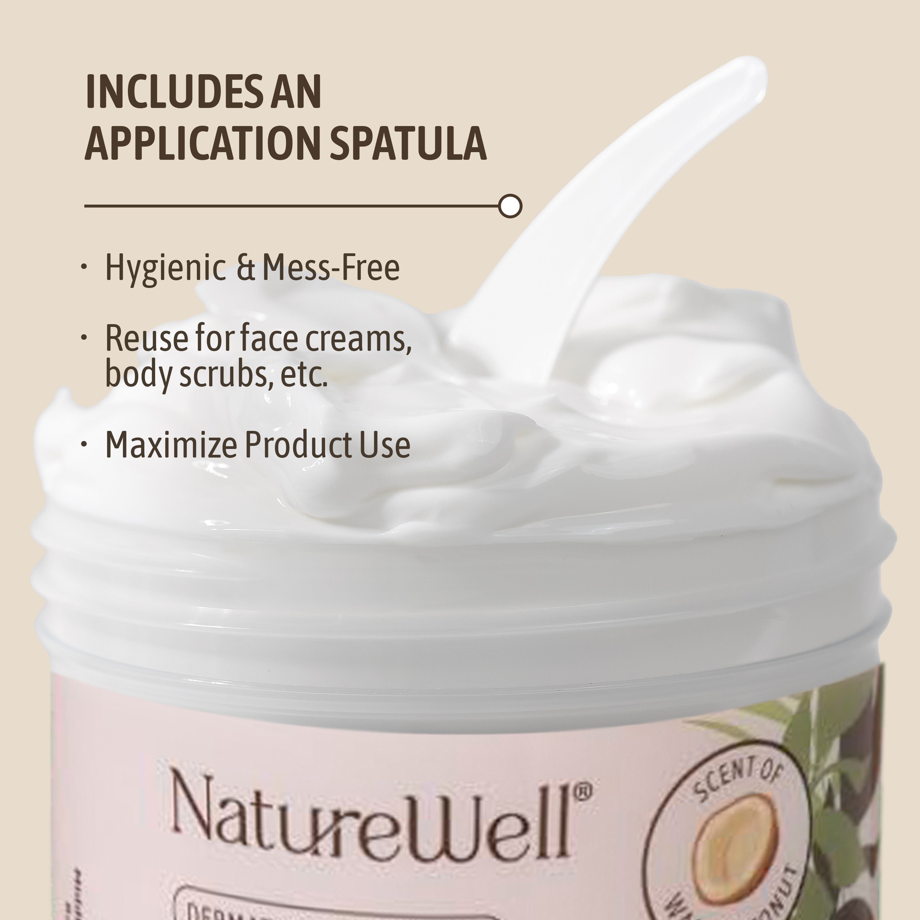 Jar of NatureWell Coconut Moisture Cream on a white background with text overlay