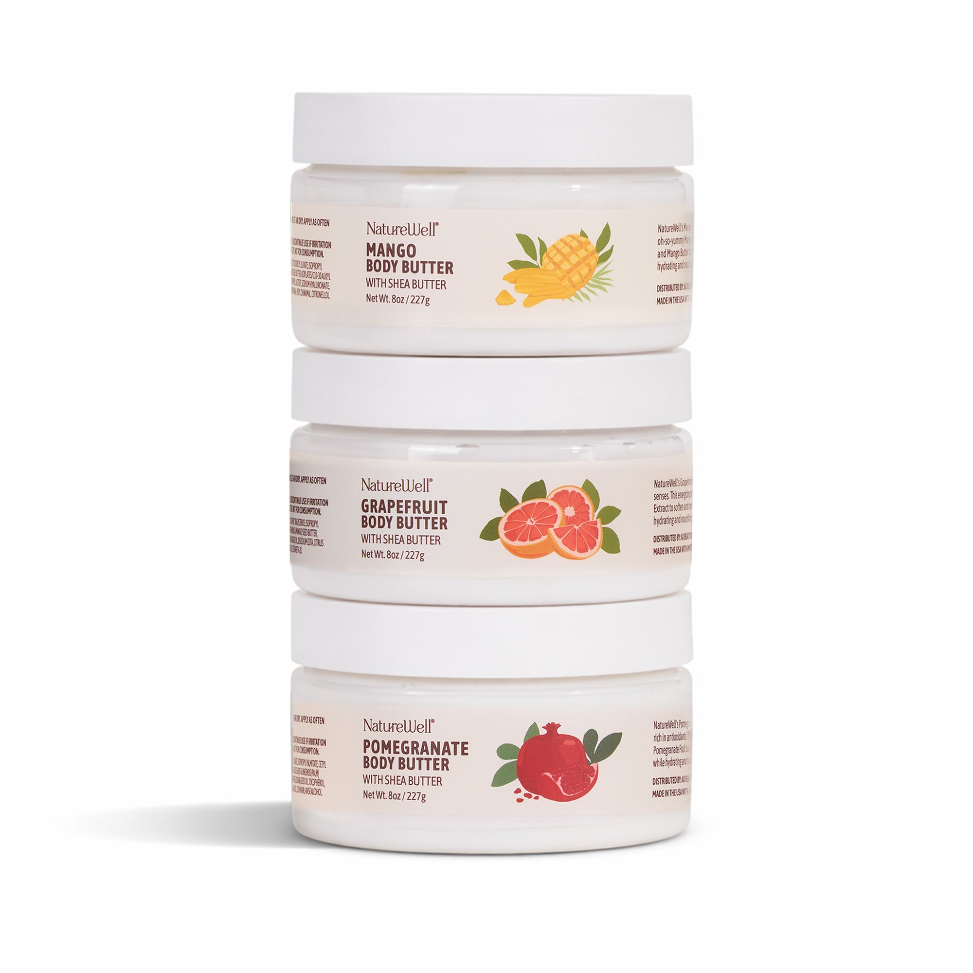 3 Jars of NatureWell Body Butter on a white background