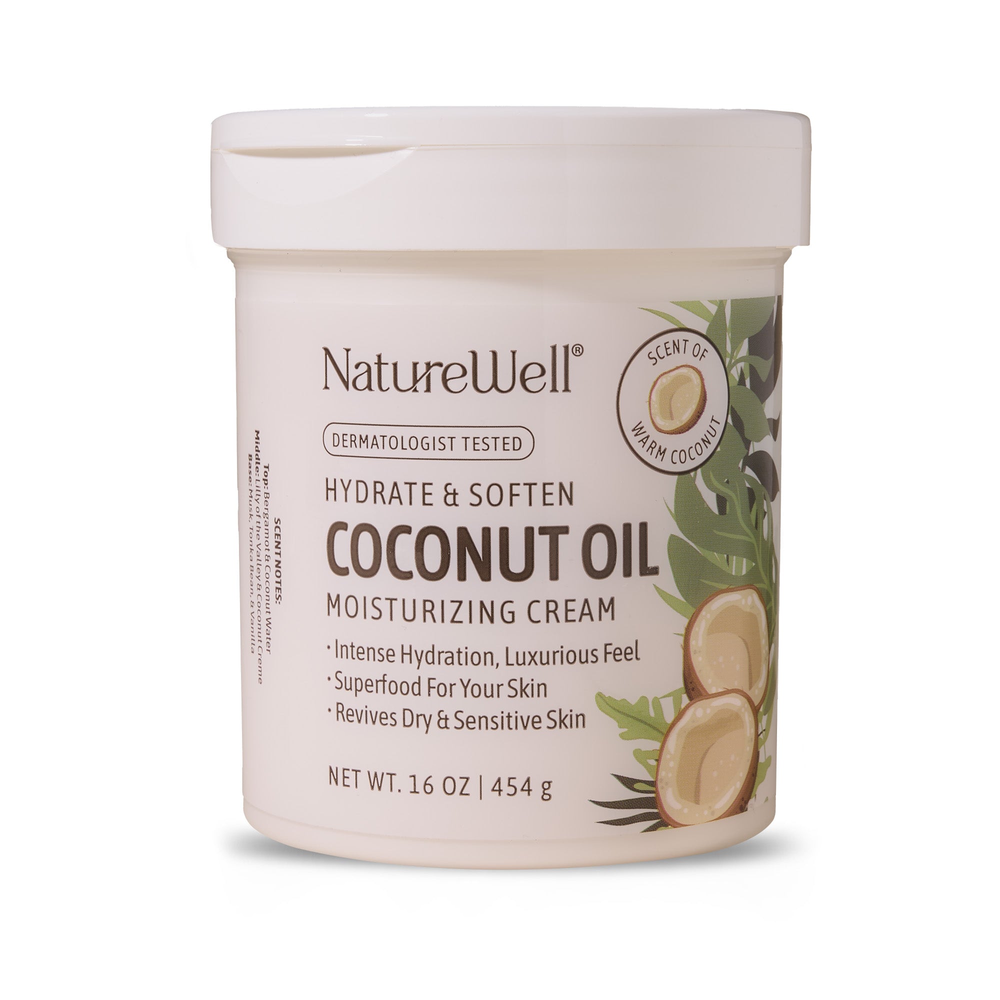 Jar of NatureWell Coconut Oil moisturizing cream on a white background