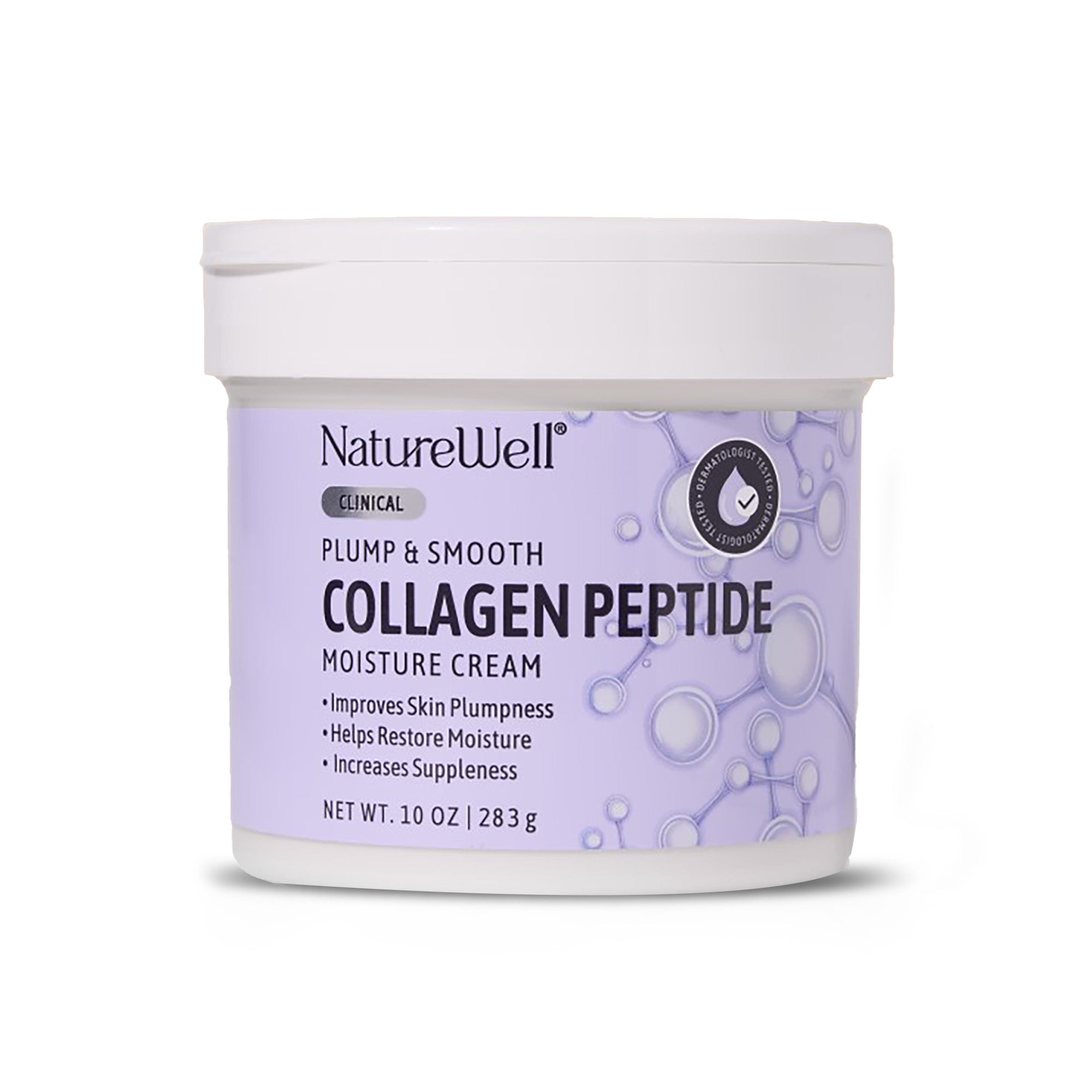Jar of NatureWell Collagen Peptide moisturizing cream on a white background