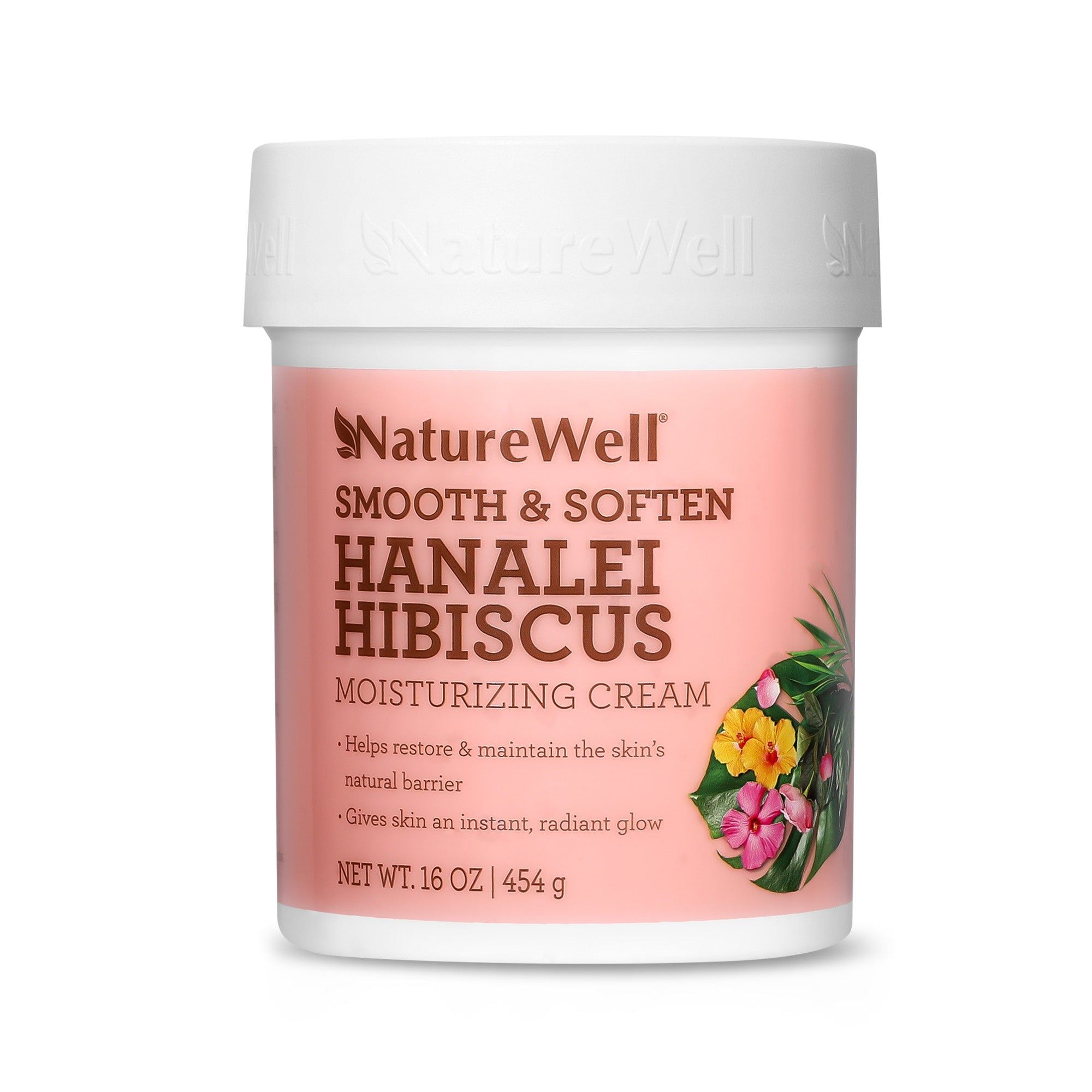 Jar of NatureWell Hanalei Hibiscus moisturizing cream on a white background
