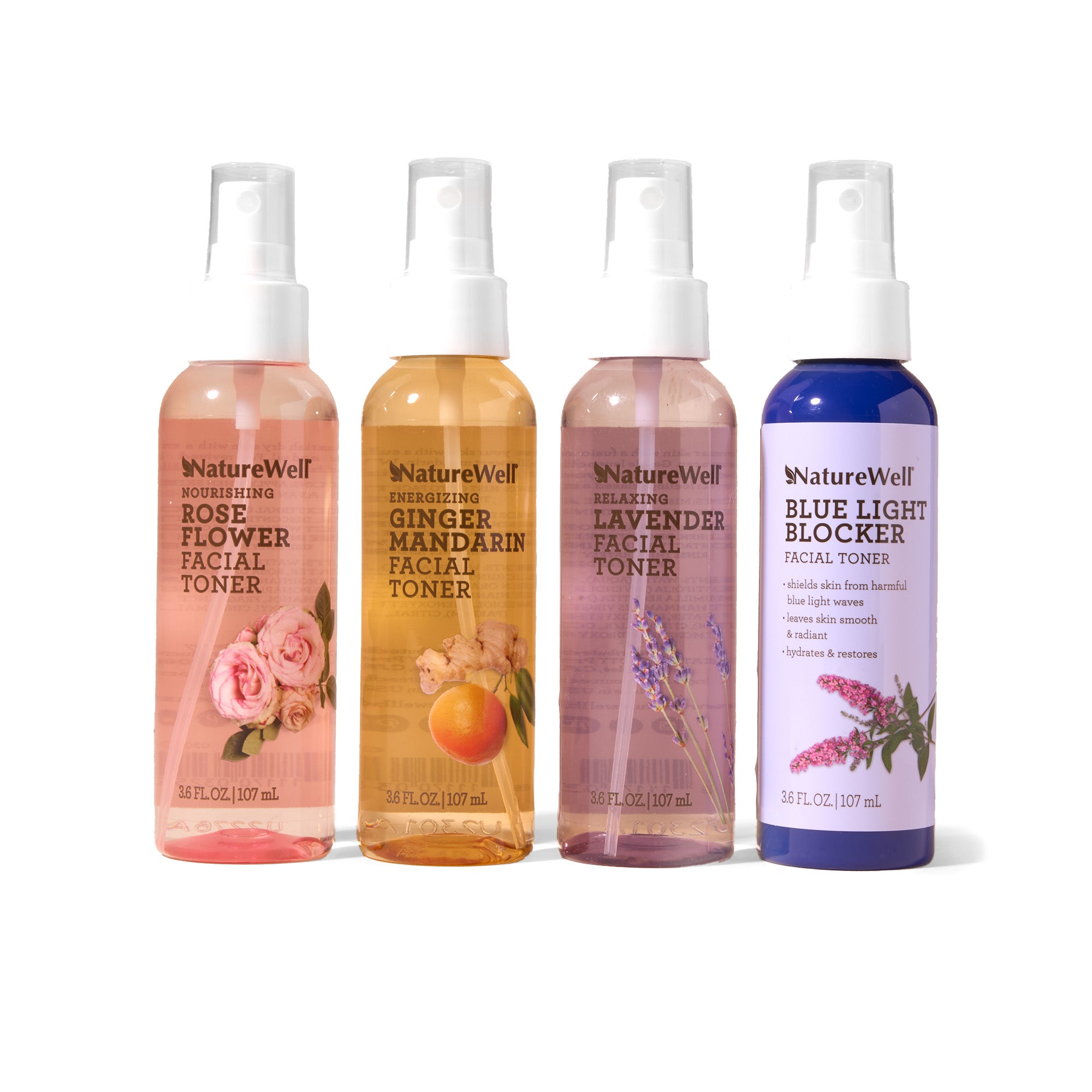 4 bottles of NatureWell Facial Toner on a white background