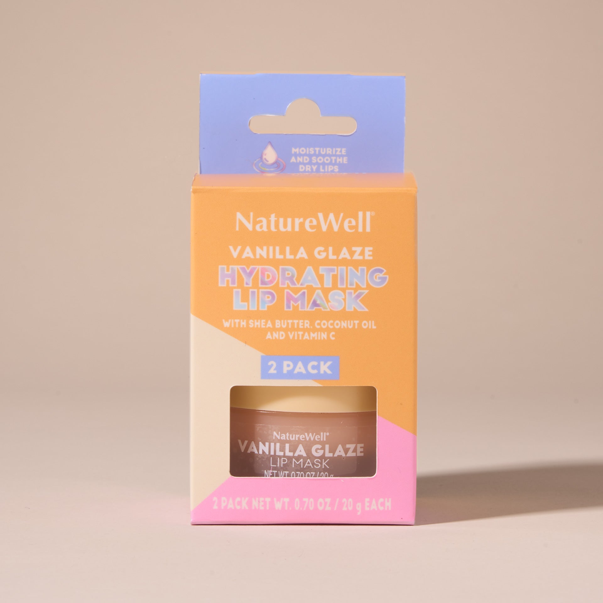 colorful package of 2 hydrating vanilla glaze lip masks