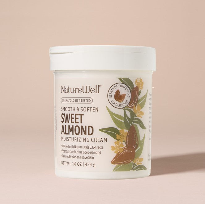 jar of sweet almond scented moisturizing cream