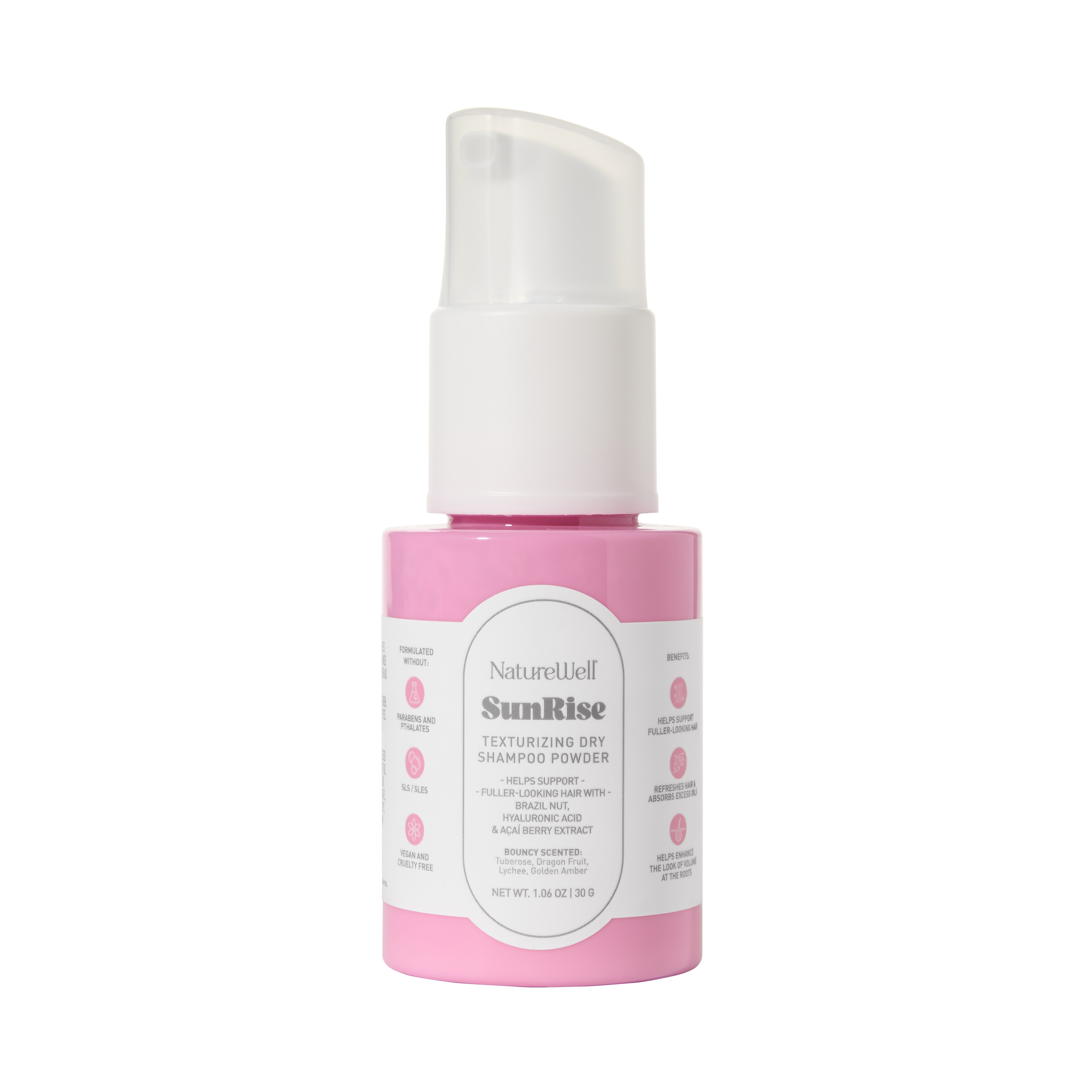 Bottle of NatureWell SunRise Volumizing Dry Shampoo on a white background