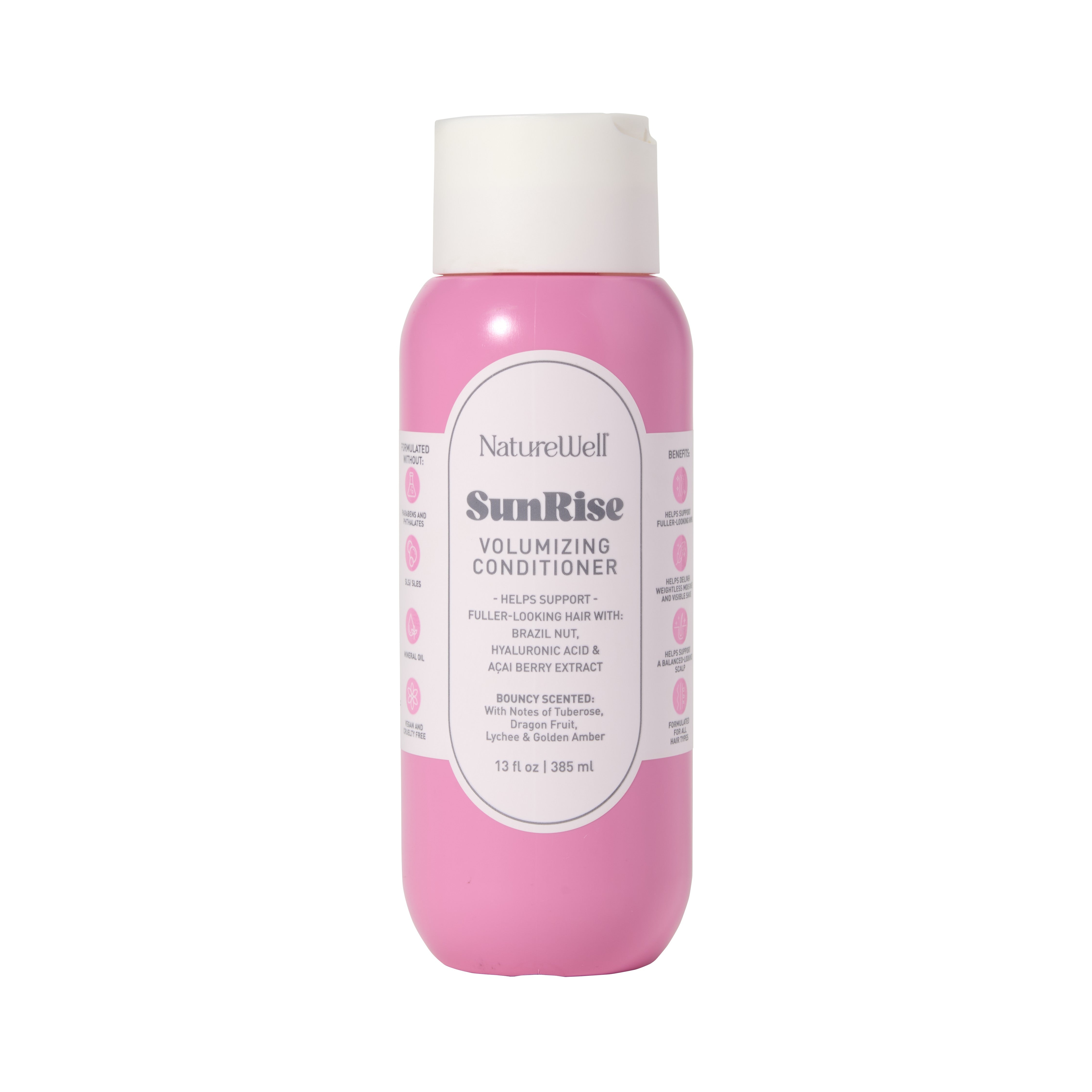 Bottle of NatureWell SunRise Volumizing Conditioner on a white background