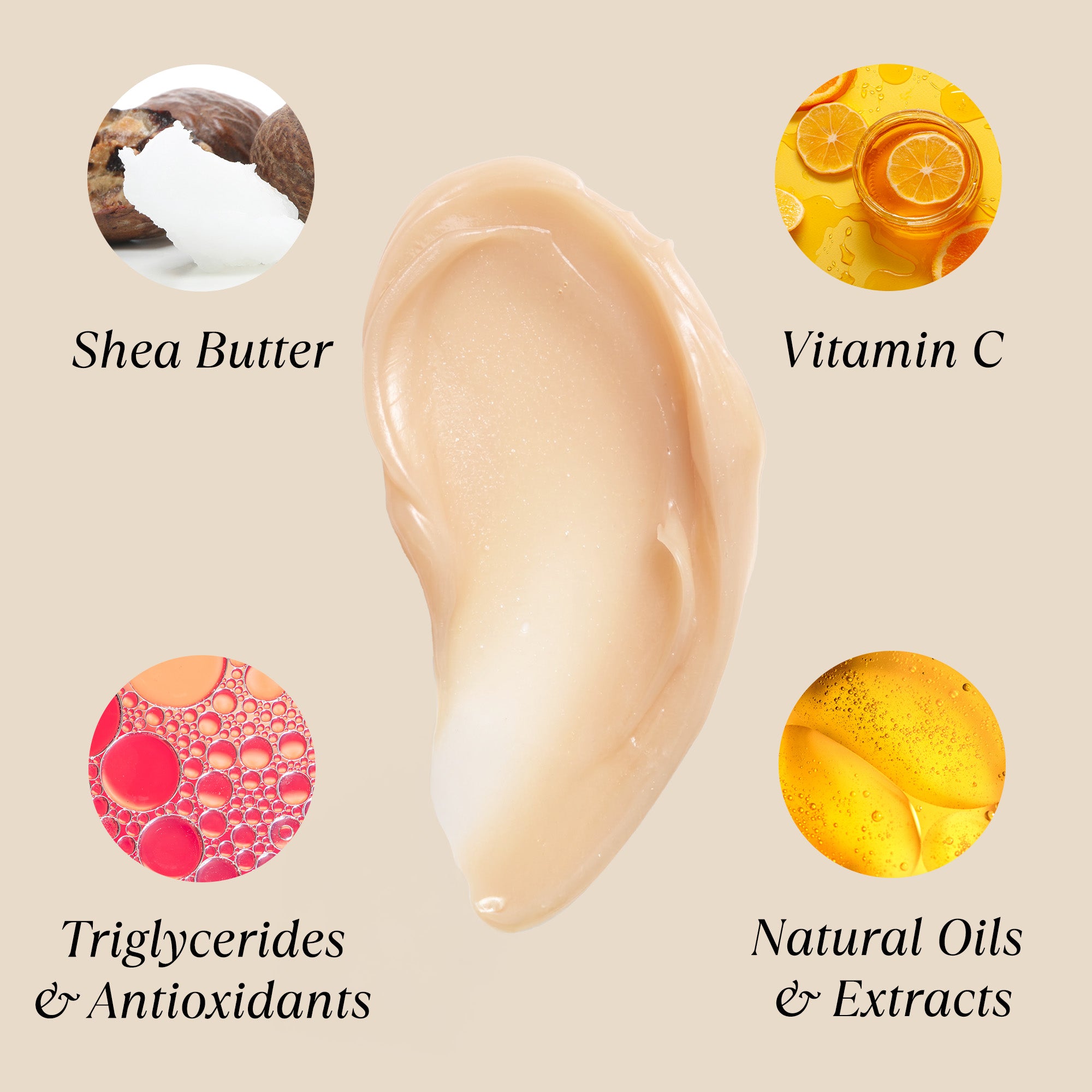 Swatch of NatureWell Vanilla Lip Mask on a neutral background with ingredients text