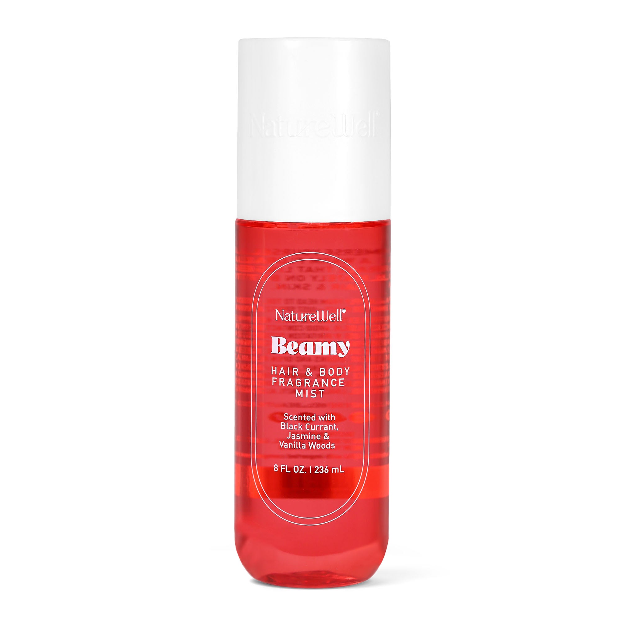 Bottle of NatureWell Beamy Hair & Body Fragrance Mist on a white background
