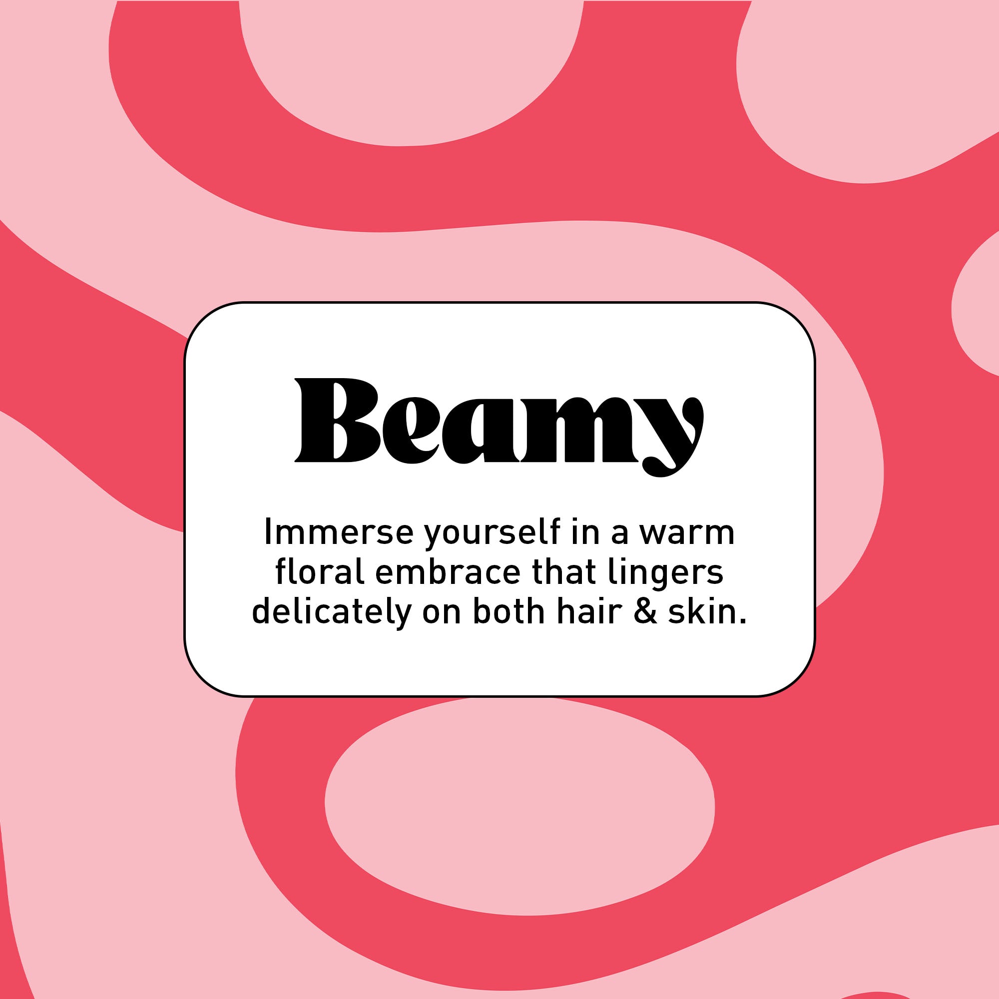 "Beamy" in black text on a pink background