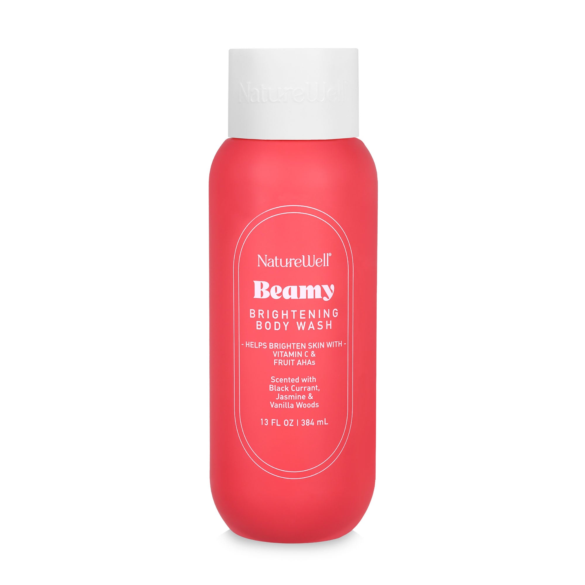 Bottle of NatureWell Beamy Brightening Body Wash on a white background