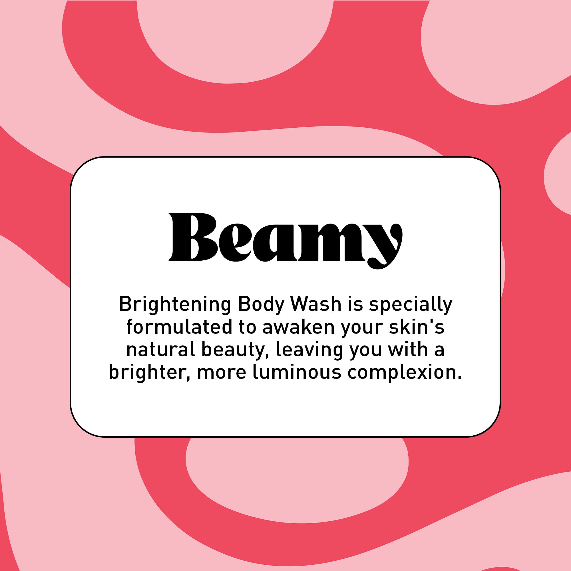 "Beamy" in black text on a pink background