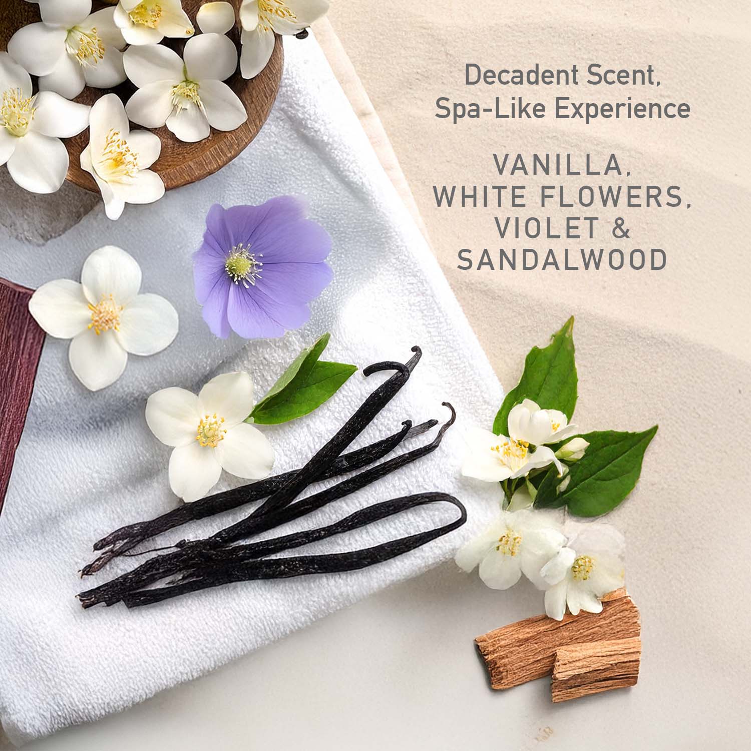 Vanilla and violet flowers on a natural background