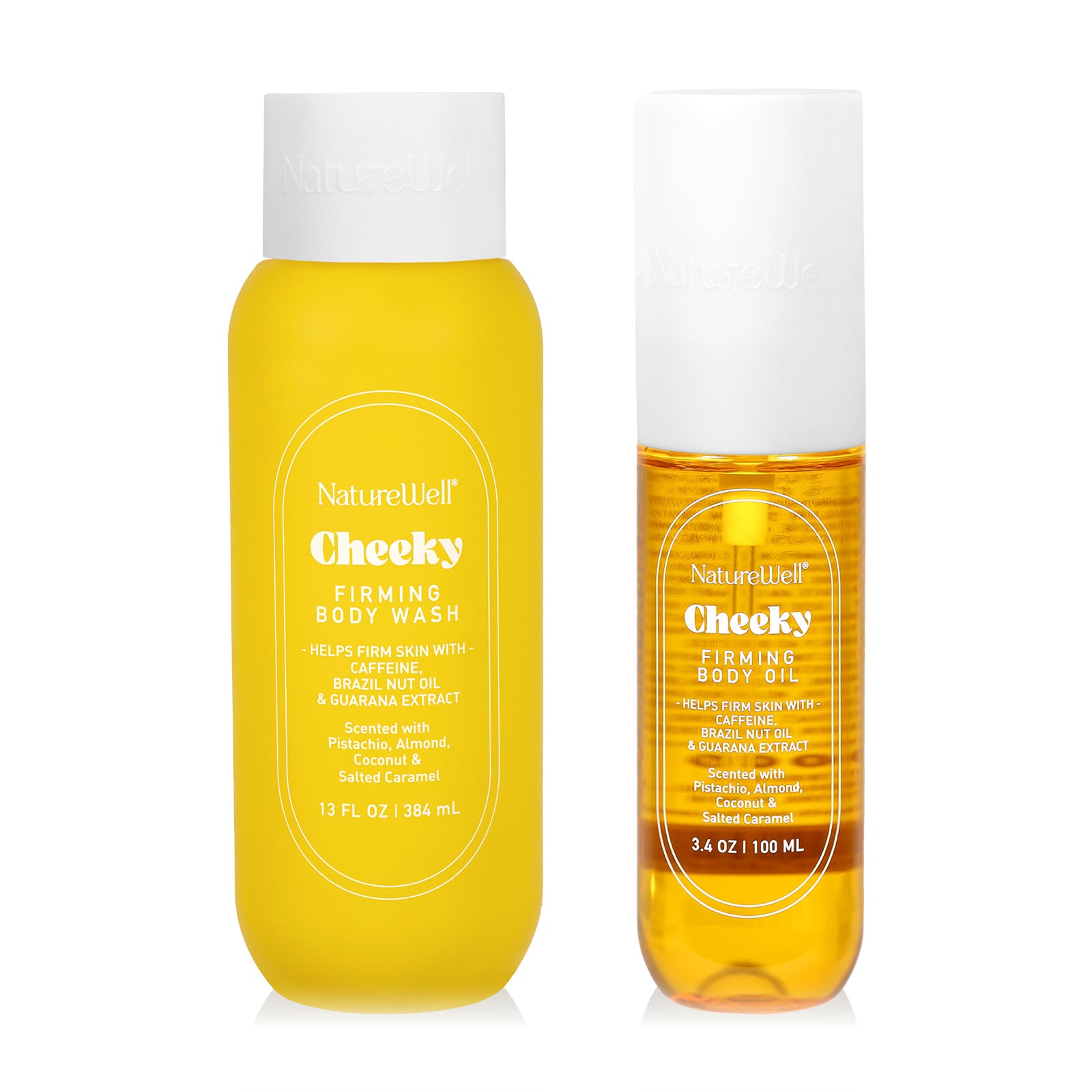 Bottles of NatureWell Cheeky skincare products against a white background