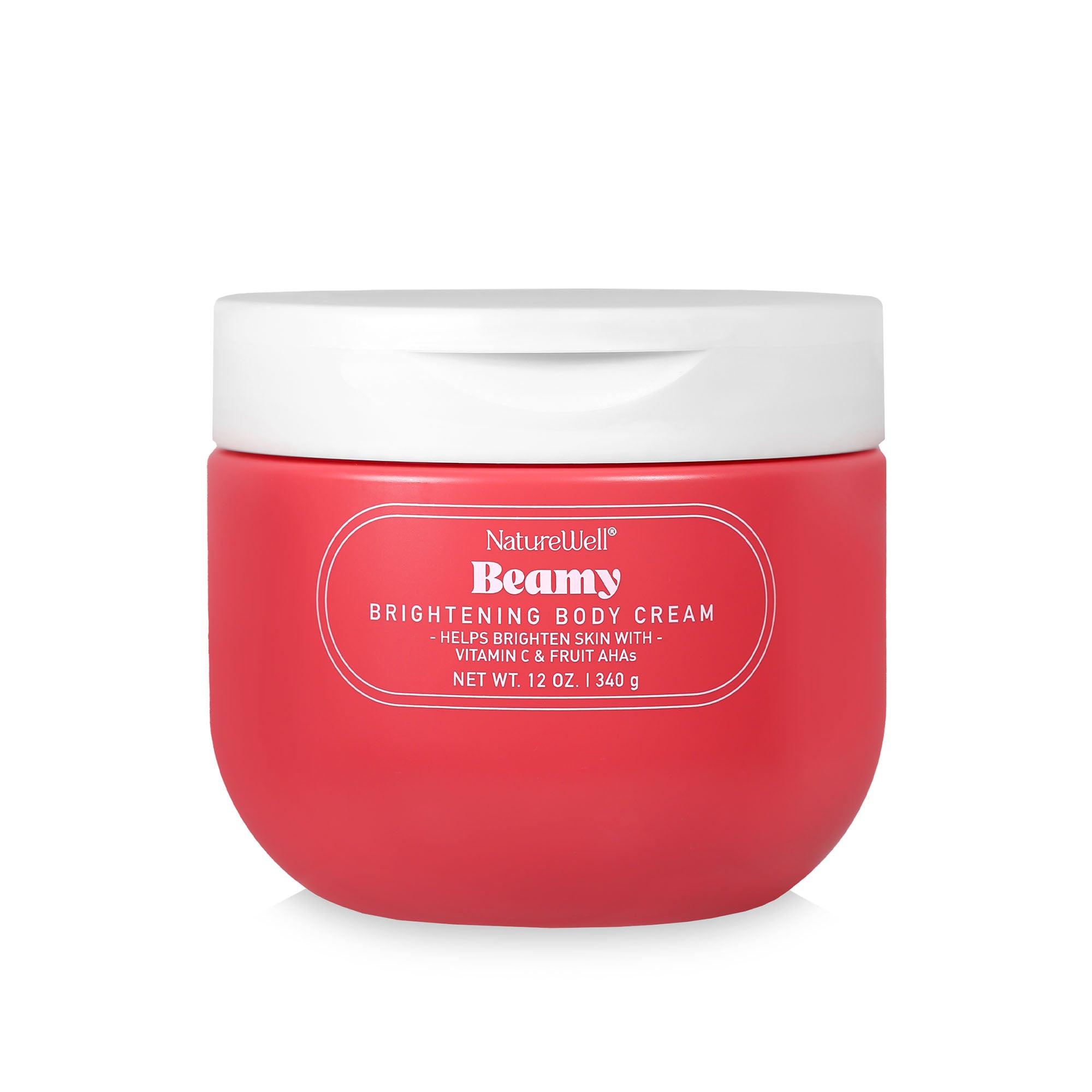 Jar of NatureWell Beamy Brightening Body Cream on a white background