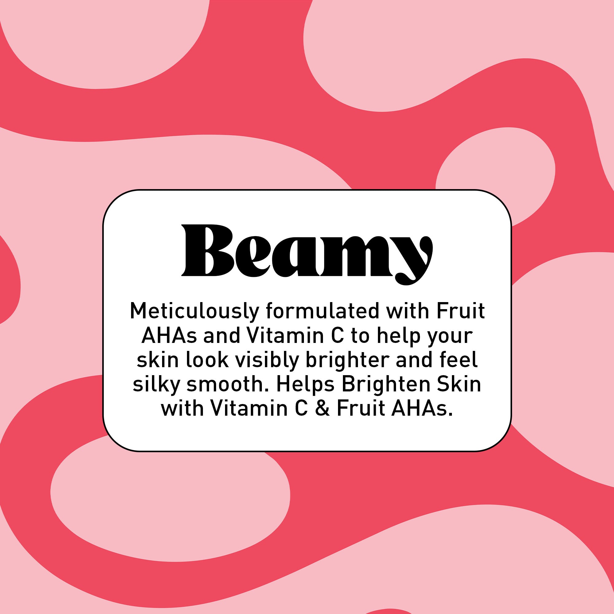 "Beamy" in black text on a pink background