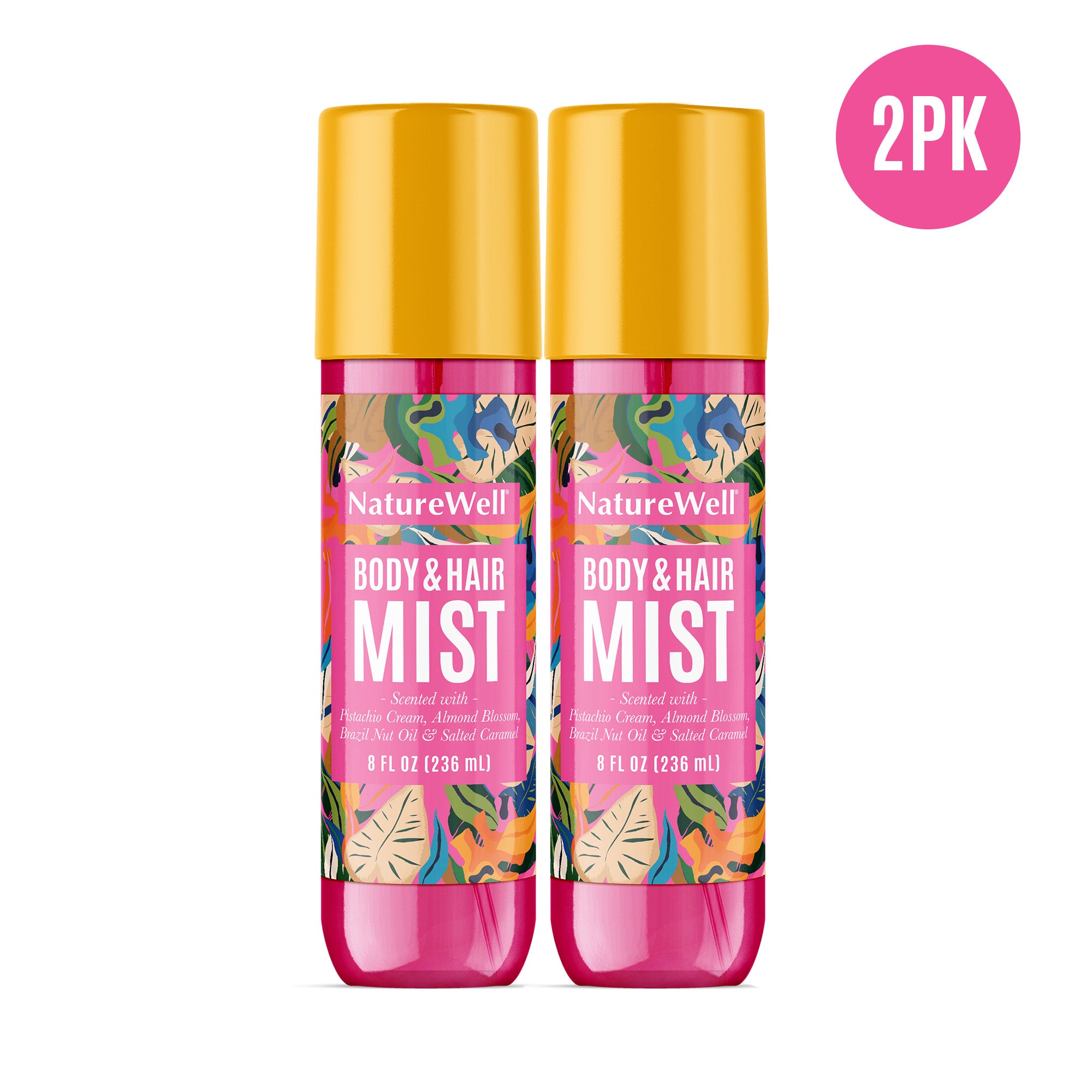 2 bottles of NatureWell Body & Hair Mist on a white background