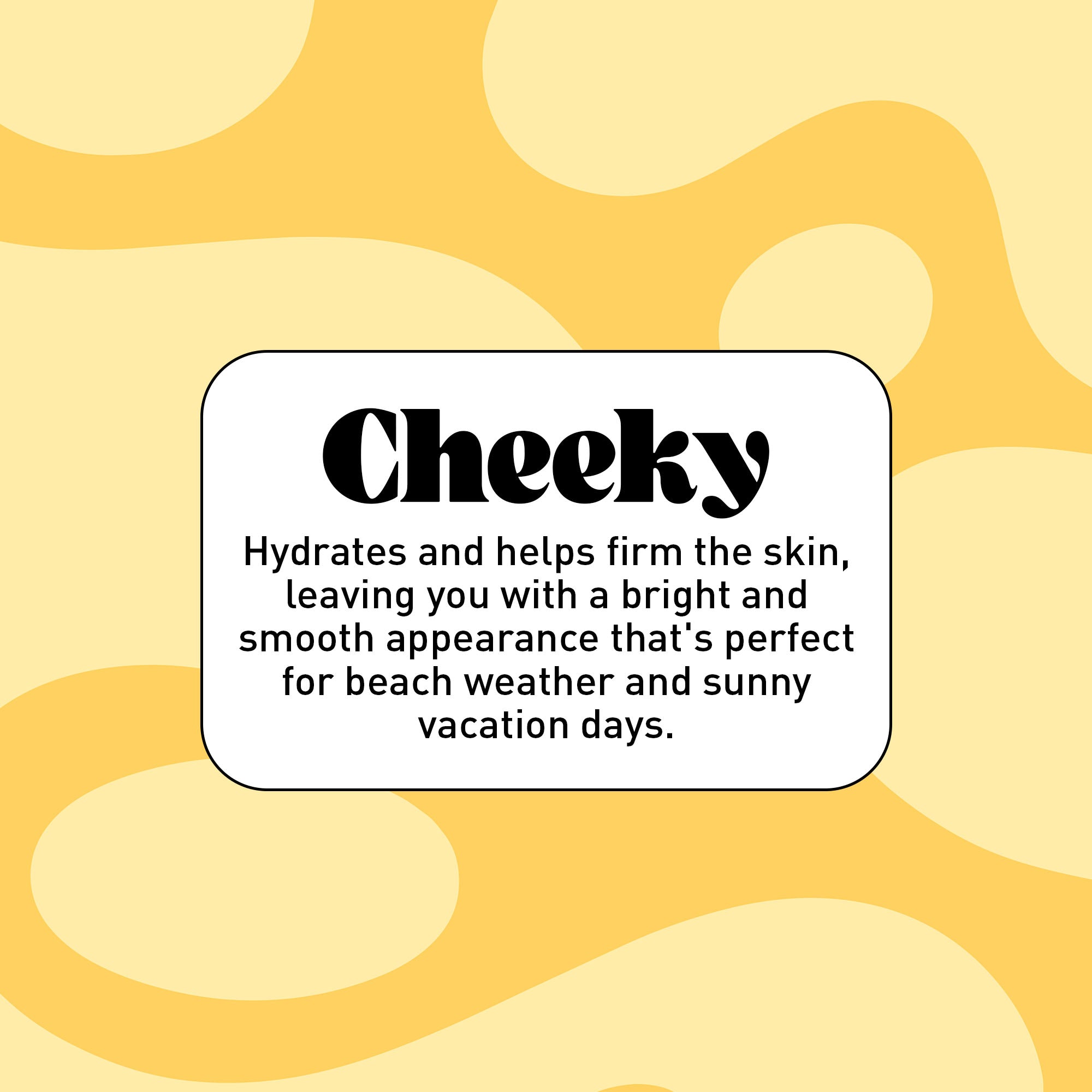 "Cheeky" in black text on a yellow background