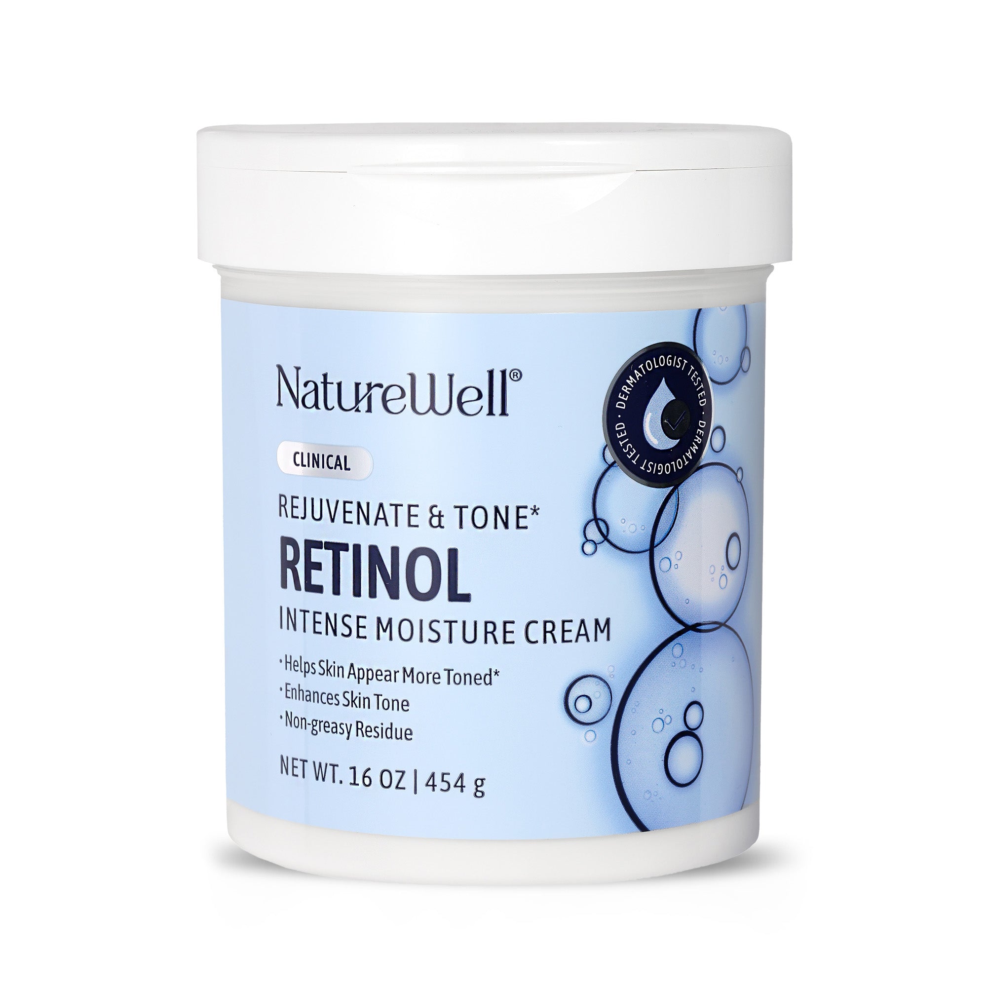 Jar of NatureWell Retinol moisturizing cream on a white background