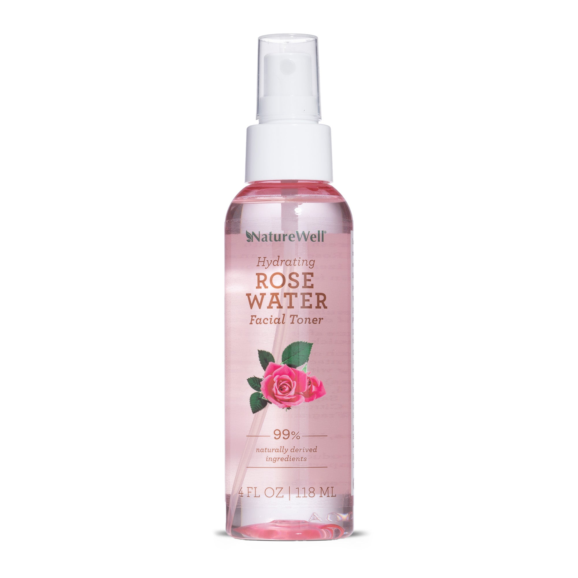 Bottle of NatureWell Rose Water Facial Toner on a white background