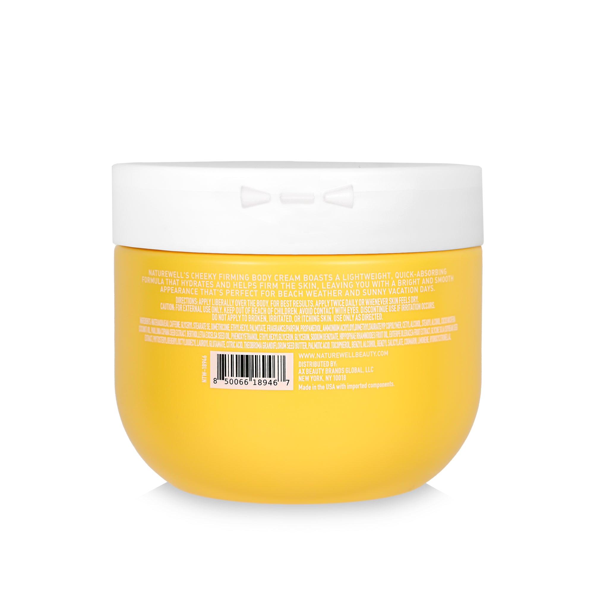 Jar of NatureWell Cheeky Firming Body Cream on white background