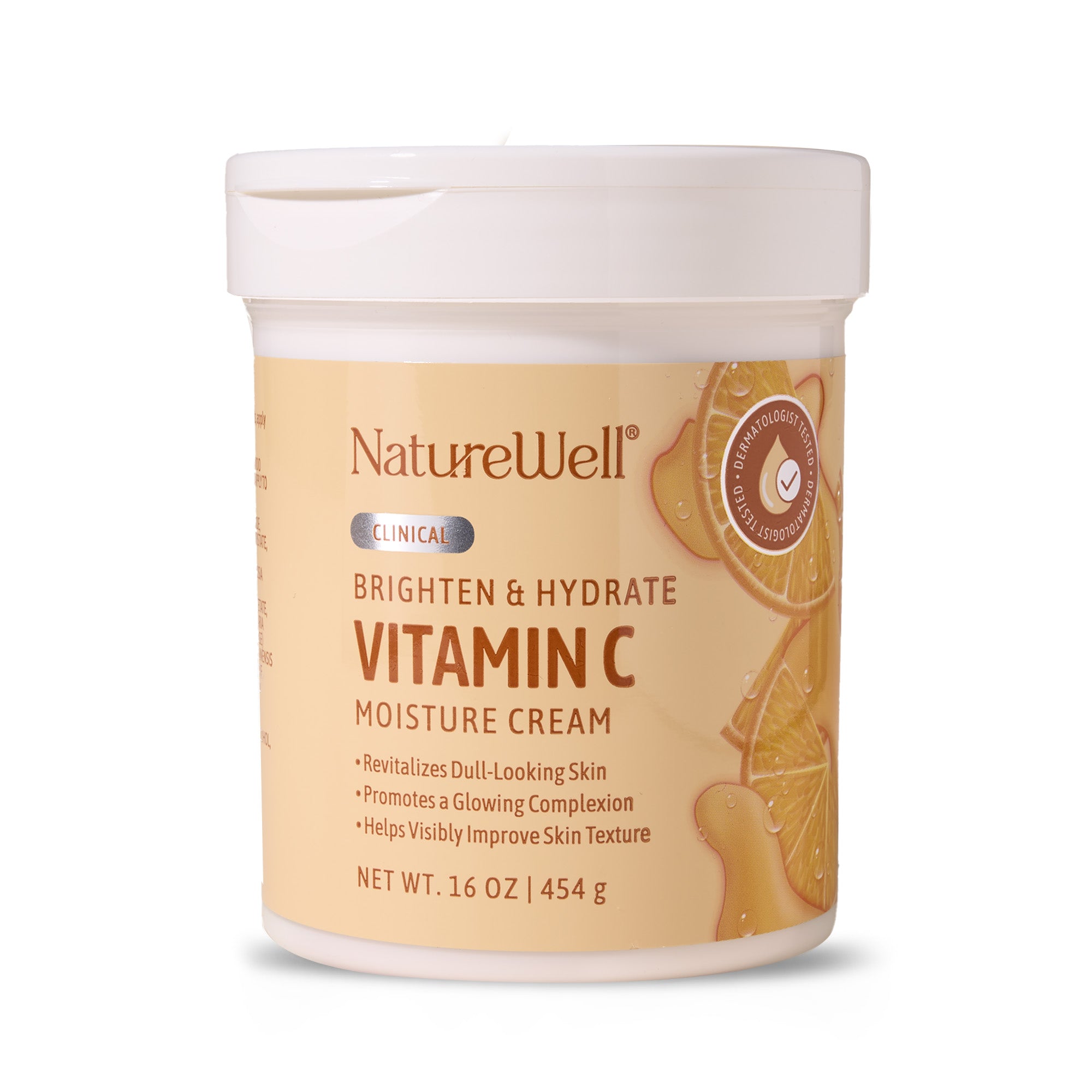Jar of NatureWell Vitamin C moisturizing cream on a white background