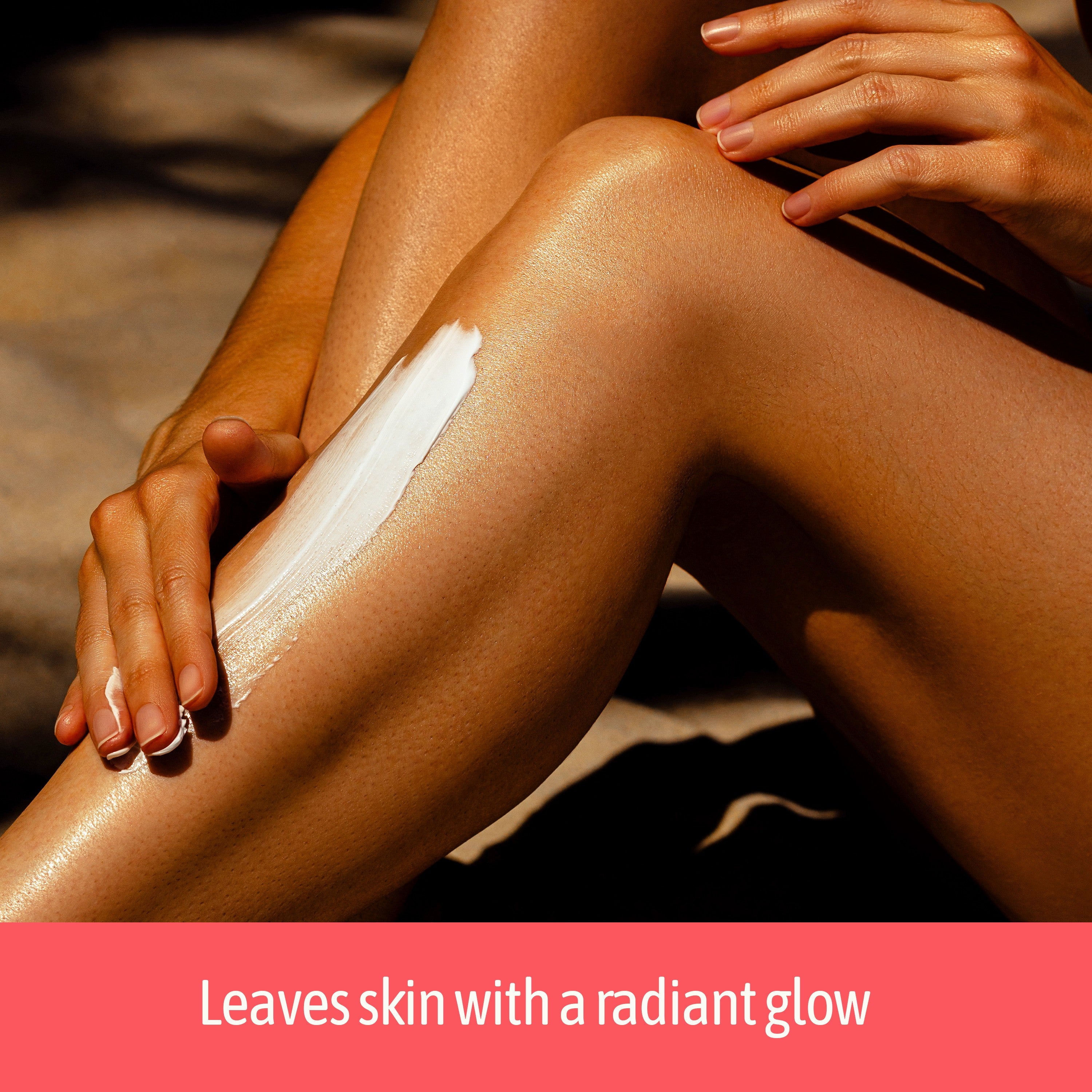 Woman applying NatureWell Brightening Body Cream to her leg