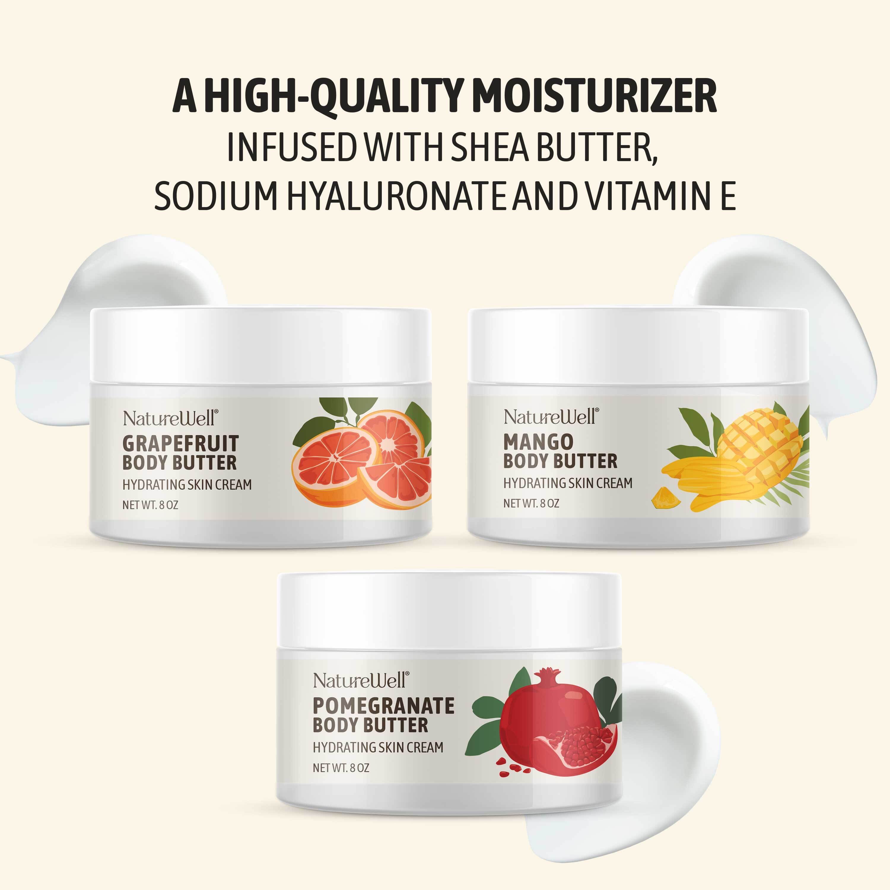 3 jars of scented body creams infused with shea butter and vitamin e