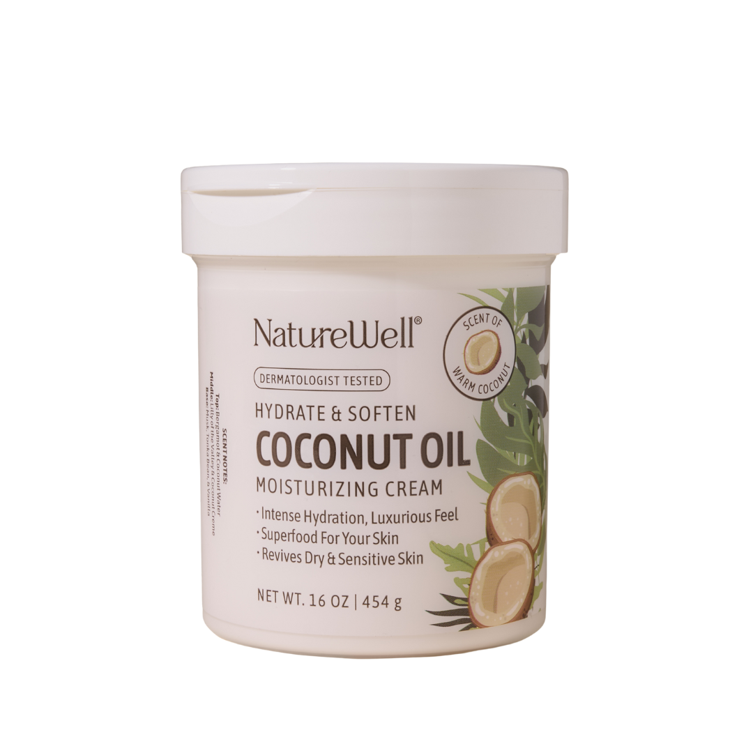 16 ounce jar of NatureWell Coconut Oil Moisturizing Cream on white background