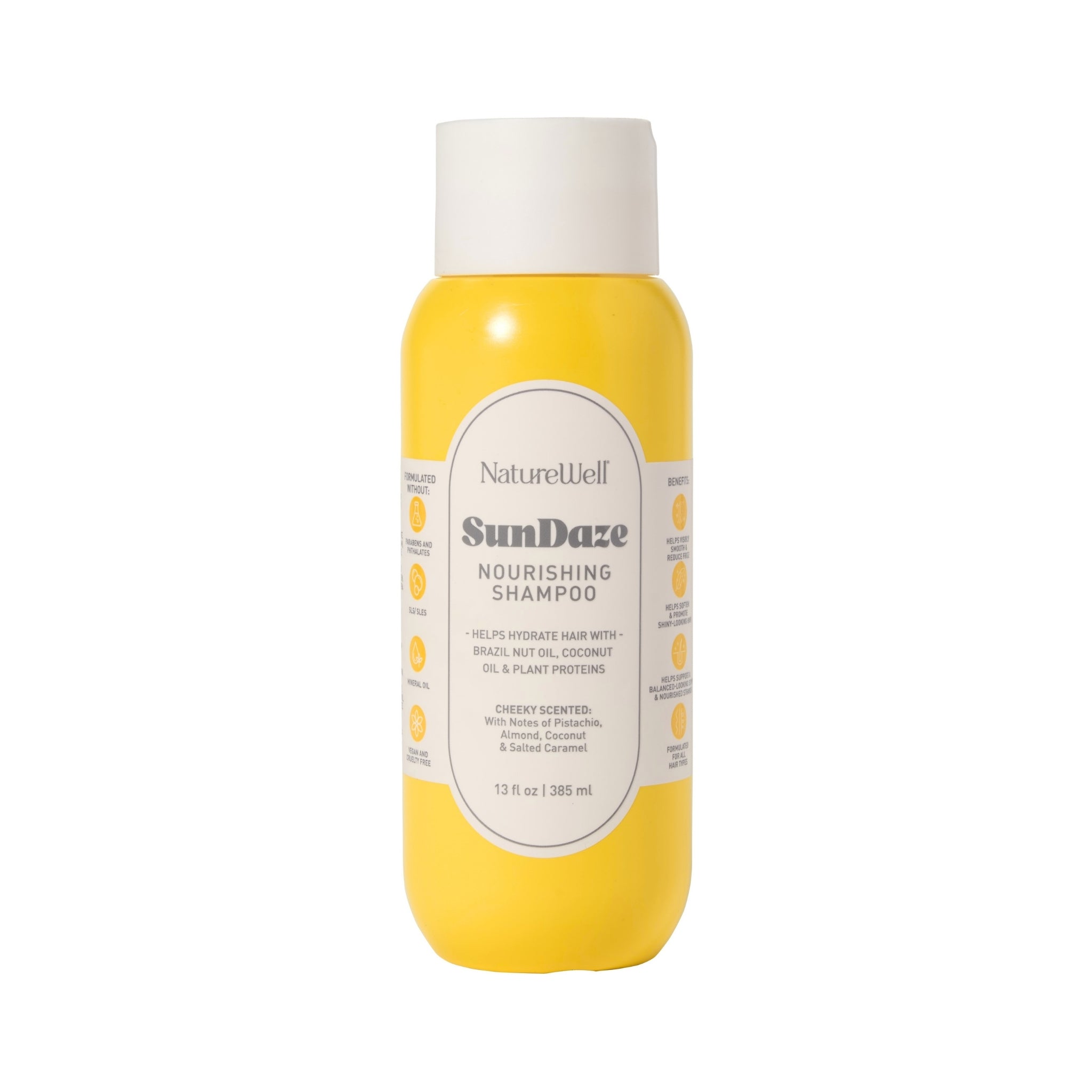Bottle of NatureWell SunDaze Nourishing Shampoo on a white background