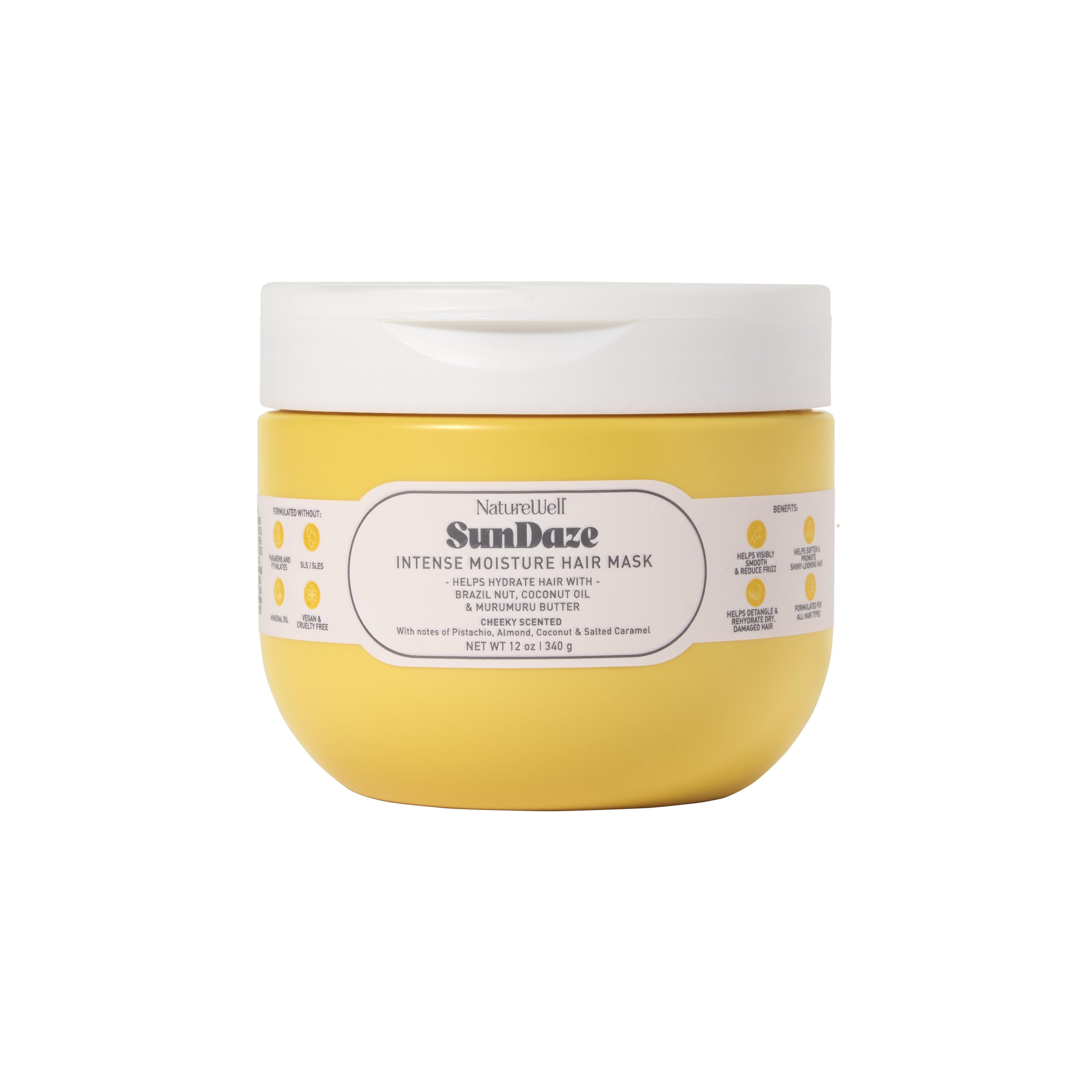 Bottle of NatureWell SunDaze Hair Mask on a white background