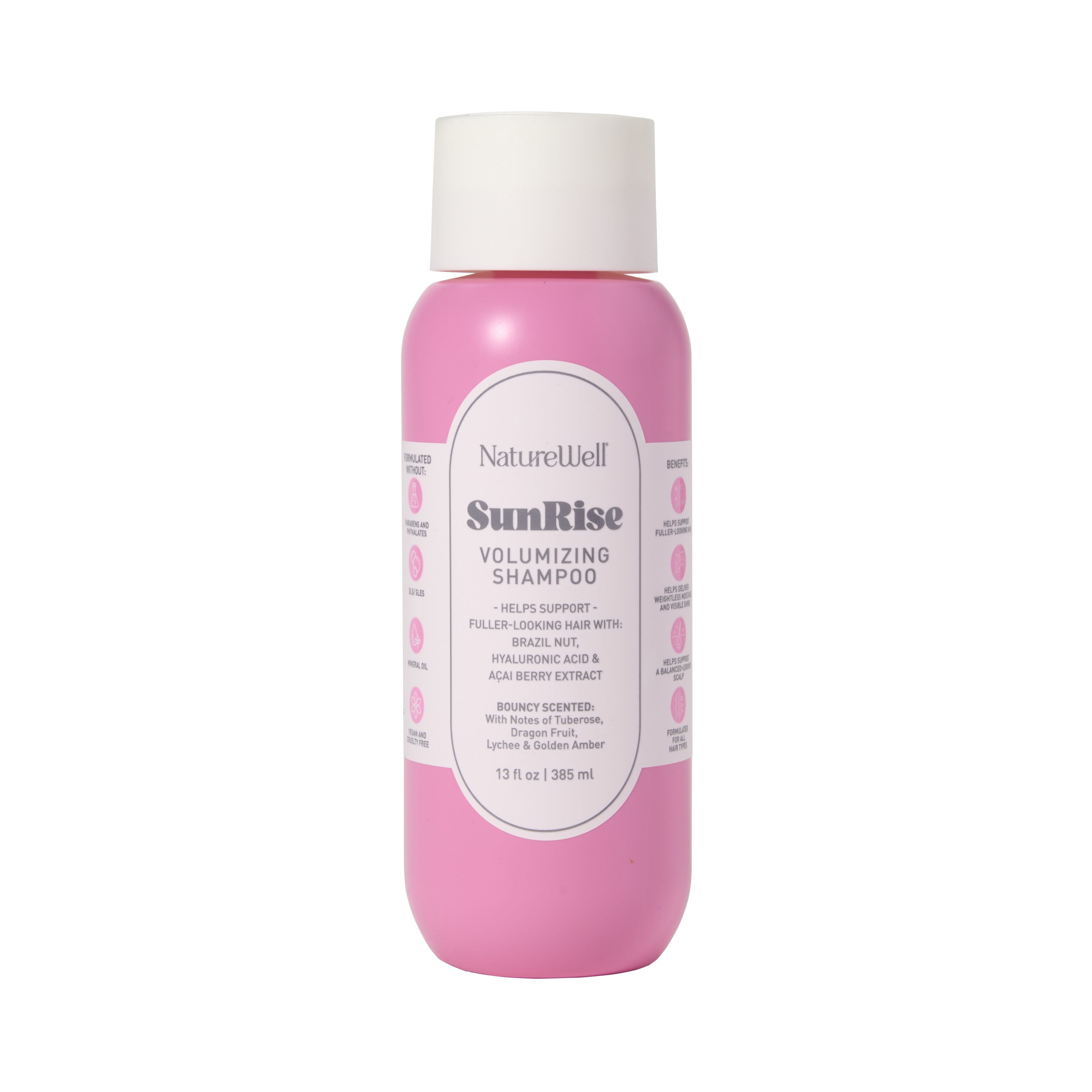 Bottle of NatureWell SunRise Volumizing Shampoo on a white background